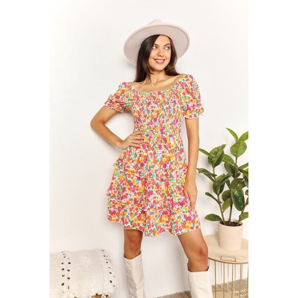 Double Take Smocked Sweetheart Neck Flounce Sleeve Mini Dress - Picture 3 of 13